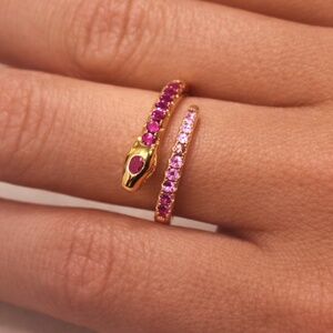 100% 925 Sterling Silver Pink Diamond Snake Ring. Gift Box